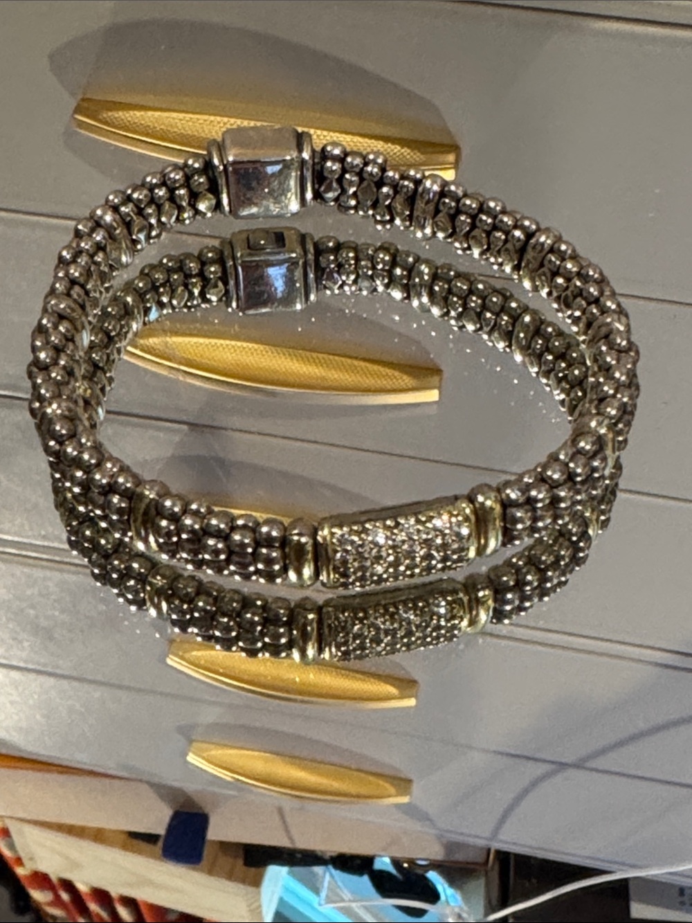 Lagos Sterling Silver Beaded Bracelet with Pavé and Gold Accent